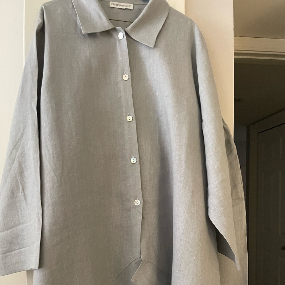 2 piece grey linen set.